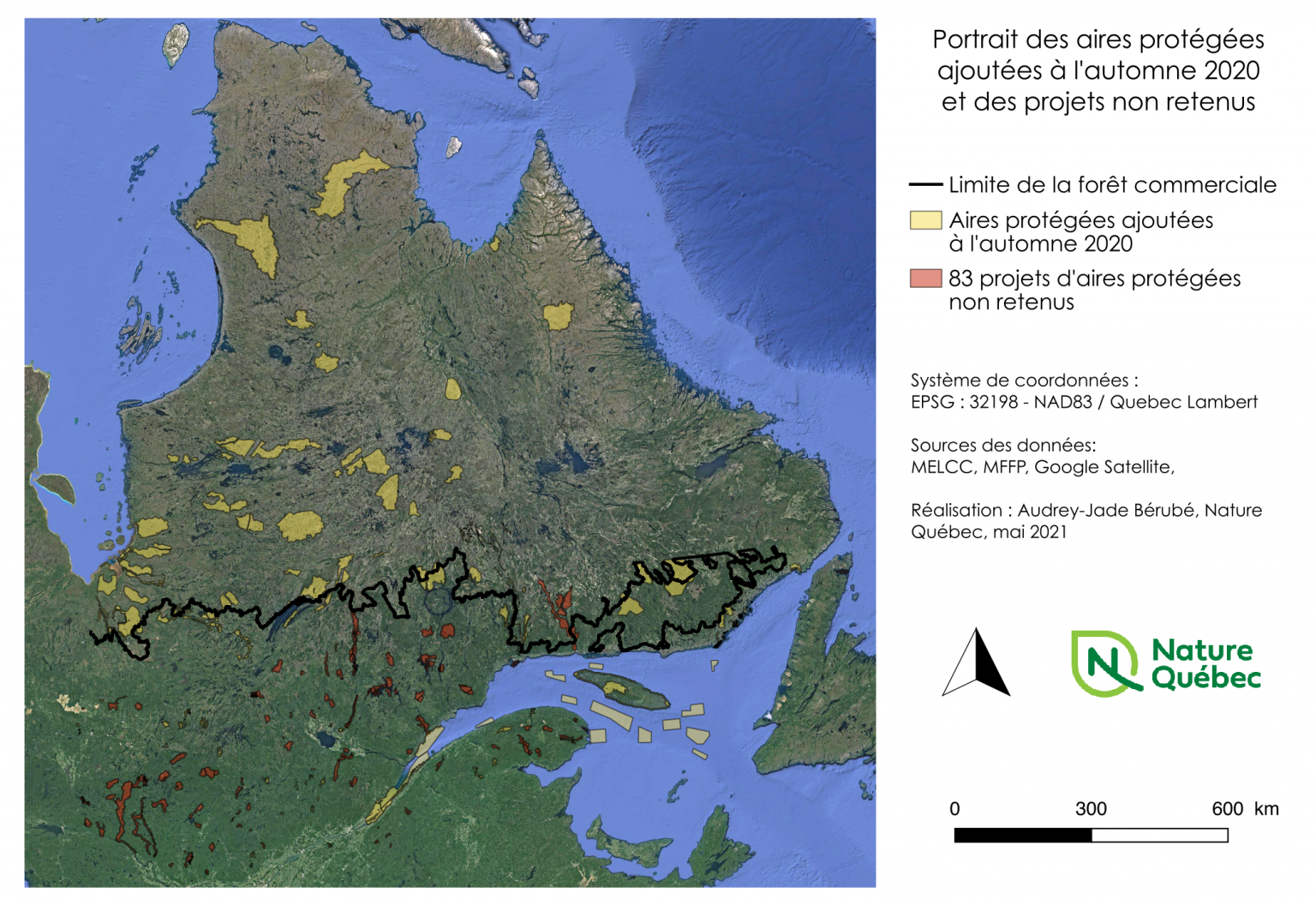 Carte des aires protégées du Québec