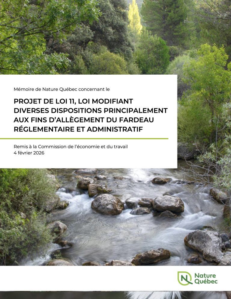 Couverture du mémoire de Nature Québec concernant le projet de loi 11.